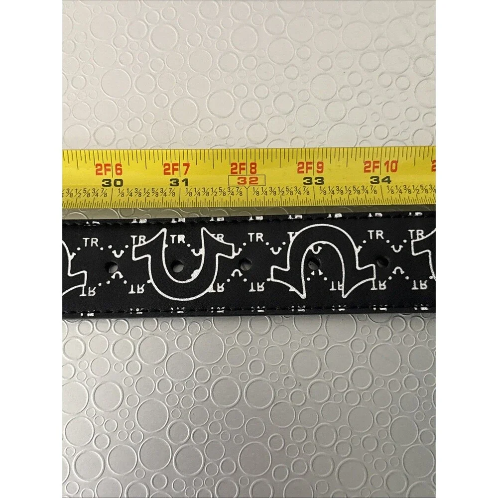 True Religion Mens 32 Black Silver Horseshoe Monogram Belt Y2K Streetwear NWT